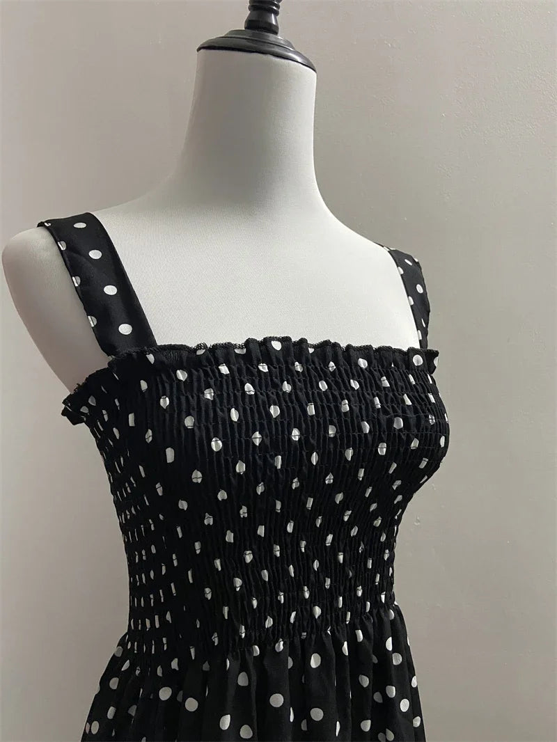 robe femme Summer Polka Dot Womens Dresses Elegant Square Neck Sleeveless Chiffon Long Dress Super Discount vestidos para mujer