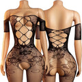 Off Shoulder Mesh Floral Print Baby Dolls Dress Short Sleeve Erotic Crotchless Lingerie Women Sexy Hollow Open Bra Bodystockings