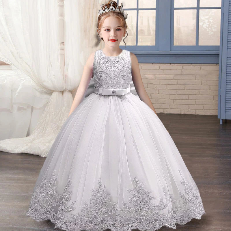 2024 New 4-12 Year Old Robe Princess Dress Flower Girl Wedding Dress Fashionable Party Dress Lace Mesh Elegant Girls' Clothing