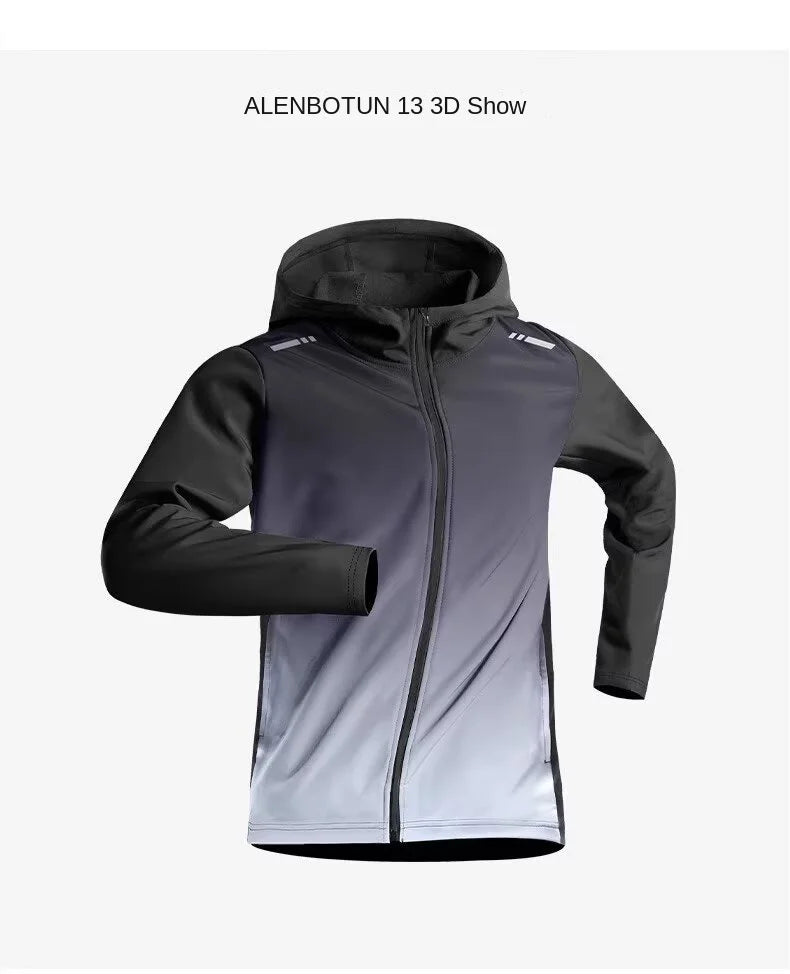 Men's Fall Quick-Dry Running Jacket Sporty Windbreaker Gym Top Professional Morning Run Training Sweatshirt with Fleece Lining a