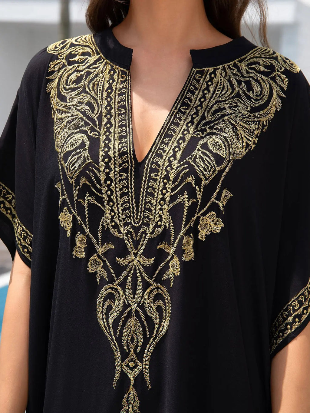 Boho Dress Women's Fashion Cotton Embroidered Beach Sun Protection Dresses For Women Loose Robe Bikini Swimsuit Outer Blouse