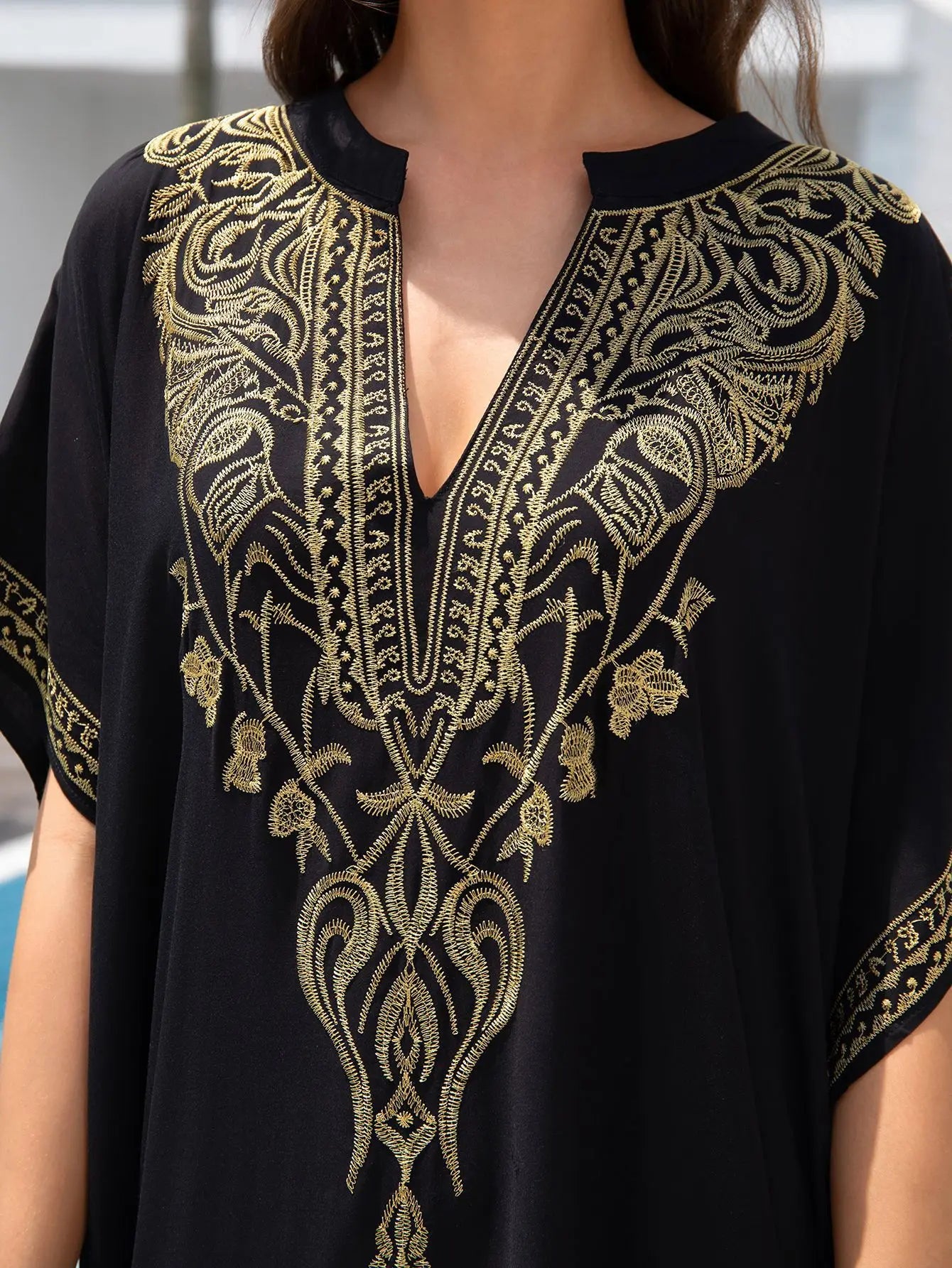 Boho Dress Women's Fashion Cotton Embroidered Beach Sun Protection Dresses For Women Loose Robe Bikini Swimsuit Outer Blouse