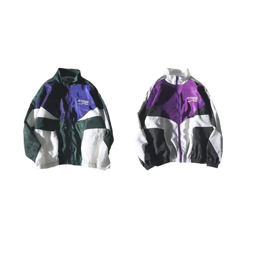 Veste Coupe-Vent Homme Bicolore – Streetwear Hip-Hop Col Revers Zipée