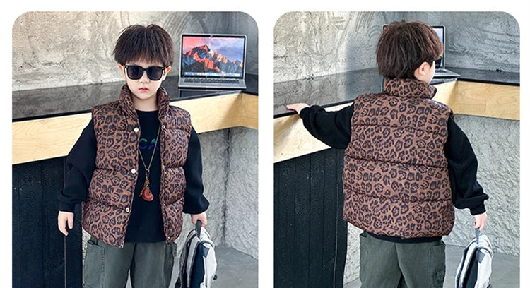 New Fashion Baby Boy Girl Leopard Print Sleeveless Vest Elegant Kids Children Winter Waistcoat Age 2 3 4 5 6 7 8 9 10 11 Years
