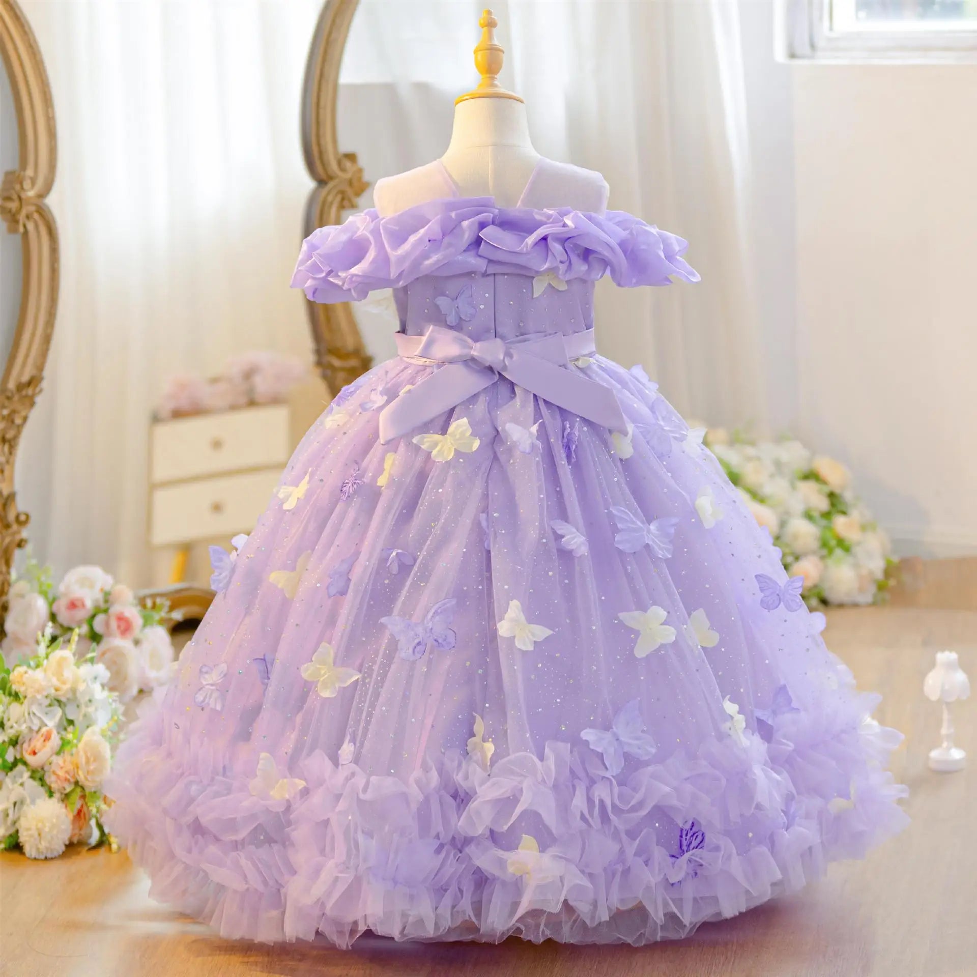 2026 New 4-12 Year Old Robe Princess Dress Flower Girl Wedding Dress Fashionable Party Dress Lace Mesh Elegant Girls' Clothing