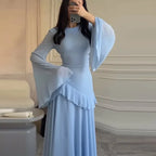 Robes for Woman Elegant O Neck Solid Ruffles Party Pleated Dress
