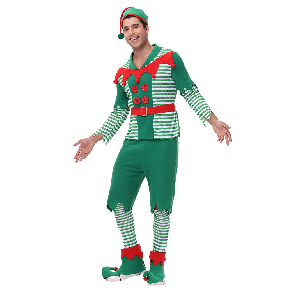Zawaland Christmas Elf Costumes Dress Belt Hat Cosplay Family couple Carnival Party New Year Fancy Dress Up Set For Men Women