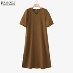 Robe femme ZANZEA col V – Manches courtes et coupe ample