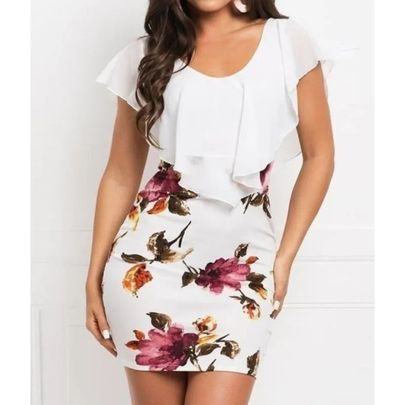 Dresses For Women Summer Style 2025 New Elegant Floral Printing Splicing Sexy Dresses Casual Office Lady Vestido Female Clothing