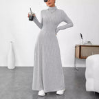 Robe longue femme côtelée – Col roulé et manches longues
