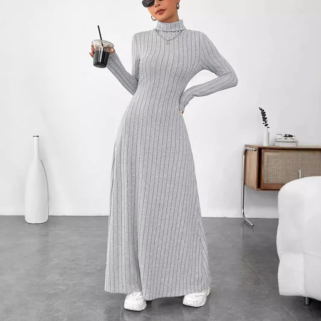 Women's Clothing 2025 Autumn/Winter Elegant Slim-Fit Turtleneck Solid Color Sweater Dress