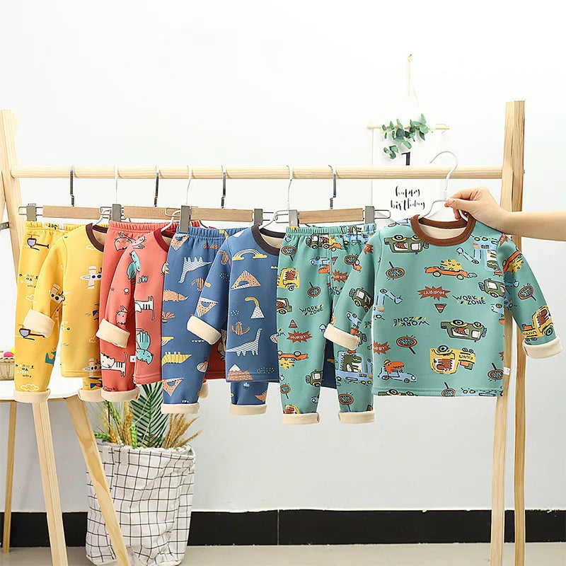 Children's Velvet Underwear Set Autumn and Winter New Long Sleeve Autumn Clothes Autumn Pants Thickened Warm Small and Medium si