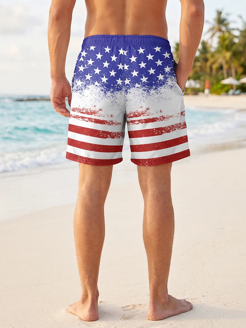 3D Print 2 in 1 Mens Swim Trunks Summer Quick Dry Beach Shorts with Phone Pocket Swimwear Swimsuit Bathing Suit  Board Shorts