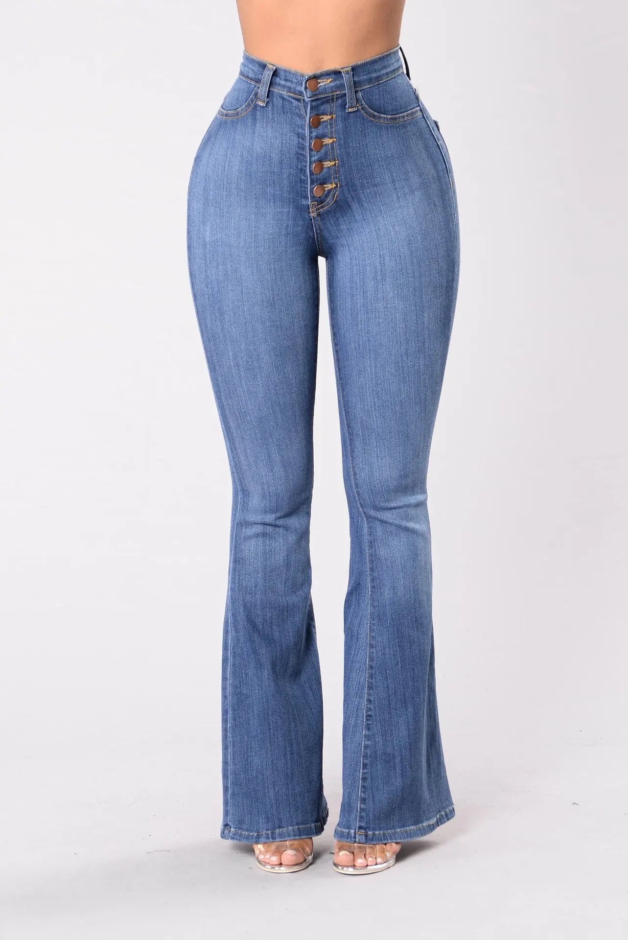 European American Best Selling Spring Autumn Fashion Women Jeans Slim Fit High Waist Versatile Hip Lifting Flared Pants