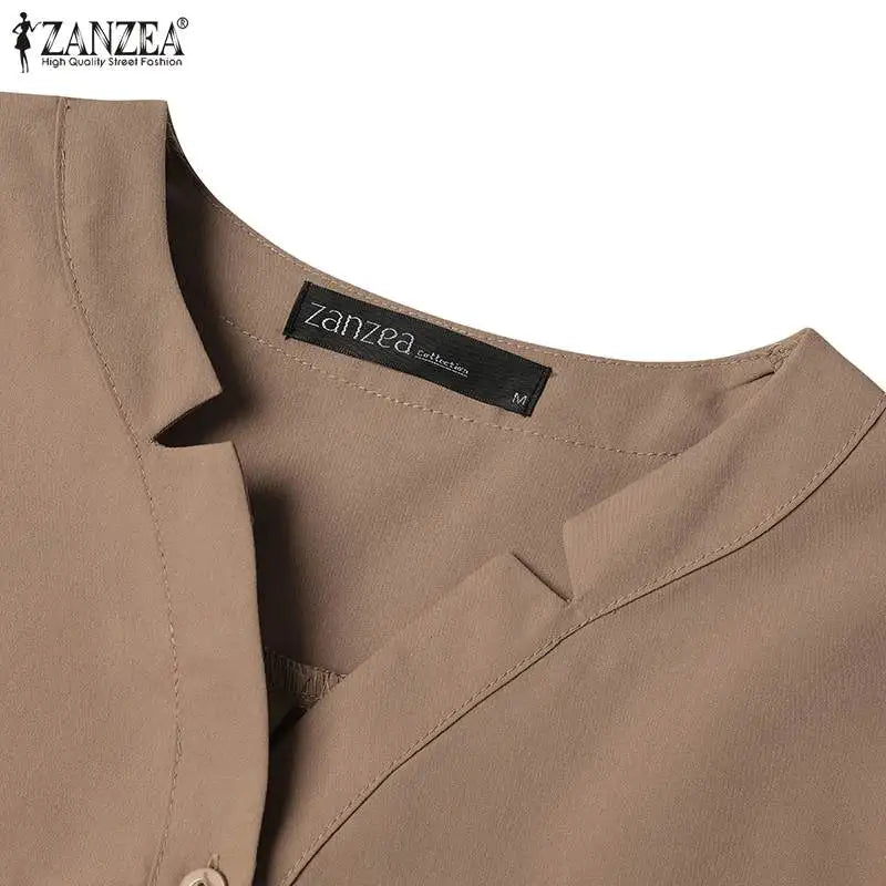 Summer Fashion Short Sleeve Dress ZANZEA Women Casual Drawstring Waist Vestidos Knee-length Robe Femme Elegant OL Work Sundress