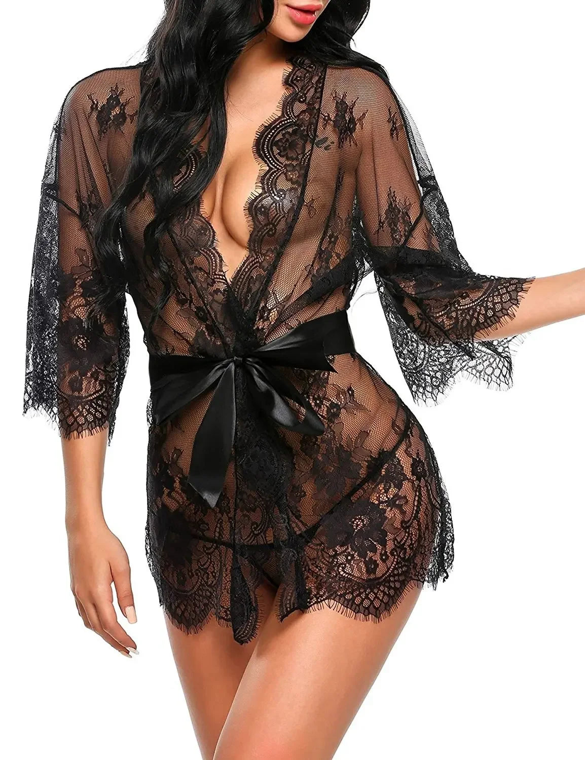Kimono Dentelle Transparent Femme