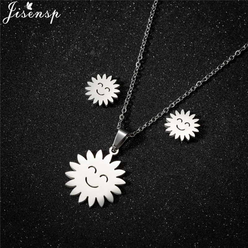 Parure Bijoux Femme Minimaliste – Collier + Boucles d’Oreilles Acier Inoxydable