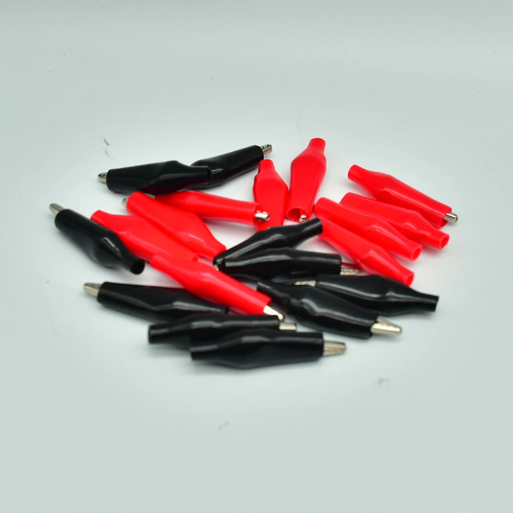 Pinces Crocodile Métal 28mm – Lot 20 Pcs Noir Rouge Test Électrique Batterie