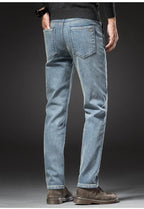 2025 Winter New Men's Fleece Thickened Jeans Retro Blue Hot Straight Casual Pants Stretch Premium Velvet Warm Denim Pants