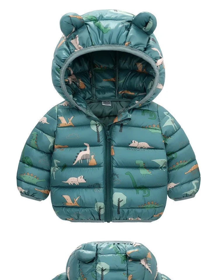Doudoune Enfant Dinosaure À Capuche – Chaude Hiver 1-6 Ans Unisexe