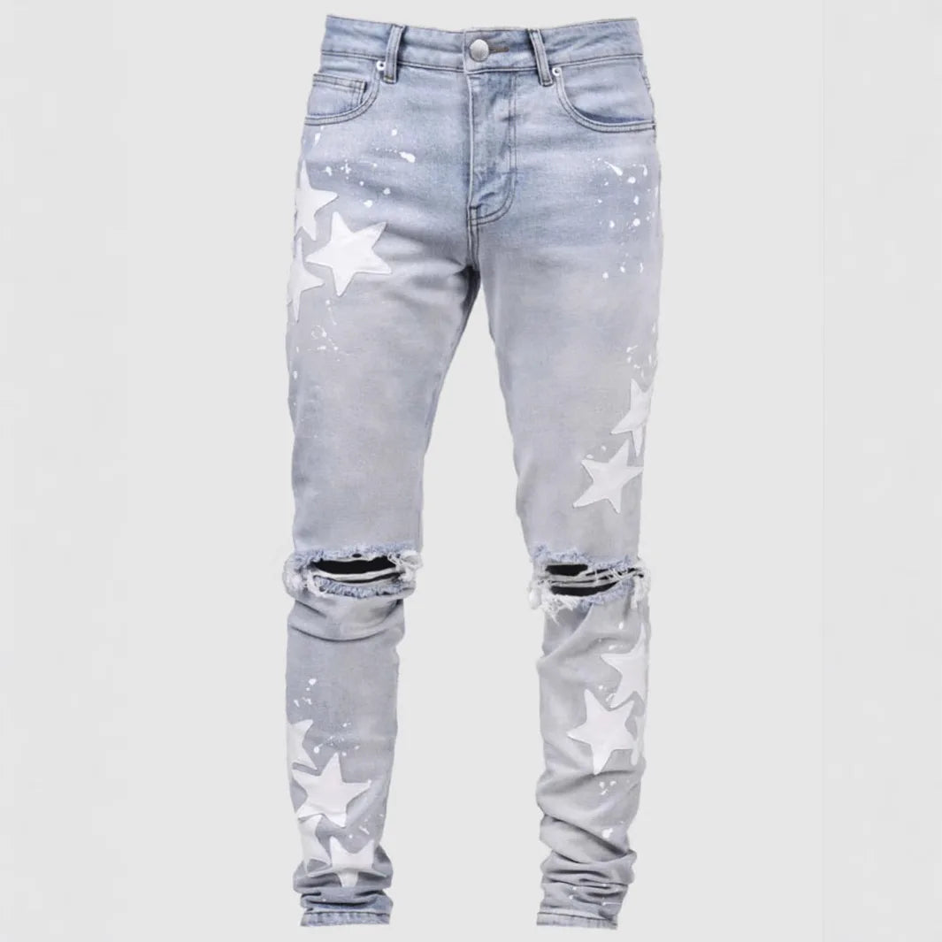 Jean homme slim déchiré – Streetwear délavé bleu, gris ou bleu clair