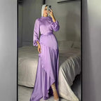 Robe longue femme – Manches bouffantes et jupe à volants