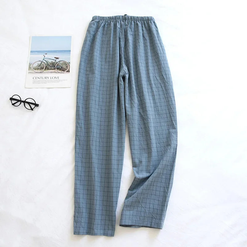 Men Pajama Pants Plaid Design Cotton Pajamas Long Trouser Spring Summer Male Thin Loose Sleep Bottoms Men Sleep Pants Plus Size