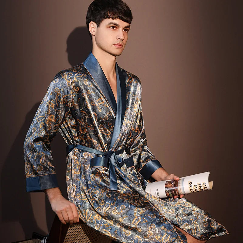 Peignoir Homme Soie de Glace — Imprimé, Léger & Confortable