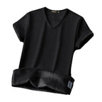Men Thermal Velvet Shirt Short Sleeve V-Neck Base Shirt Autumn/Winter Thickened Warm Underwear Fleece Lined Slim Half Sleeve Top