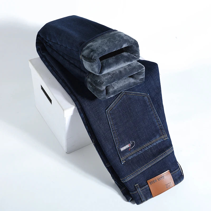 2026 Winter Fleece Thick Warm Men Jeans Slim Skinny Stretch Straight Classic Version of  Denim Plush Pants Male Brand Clothing