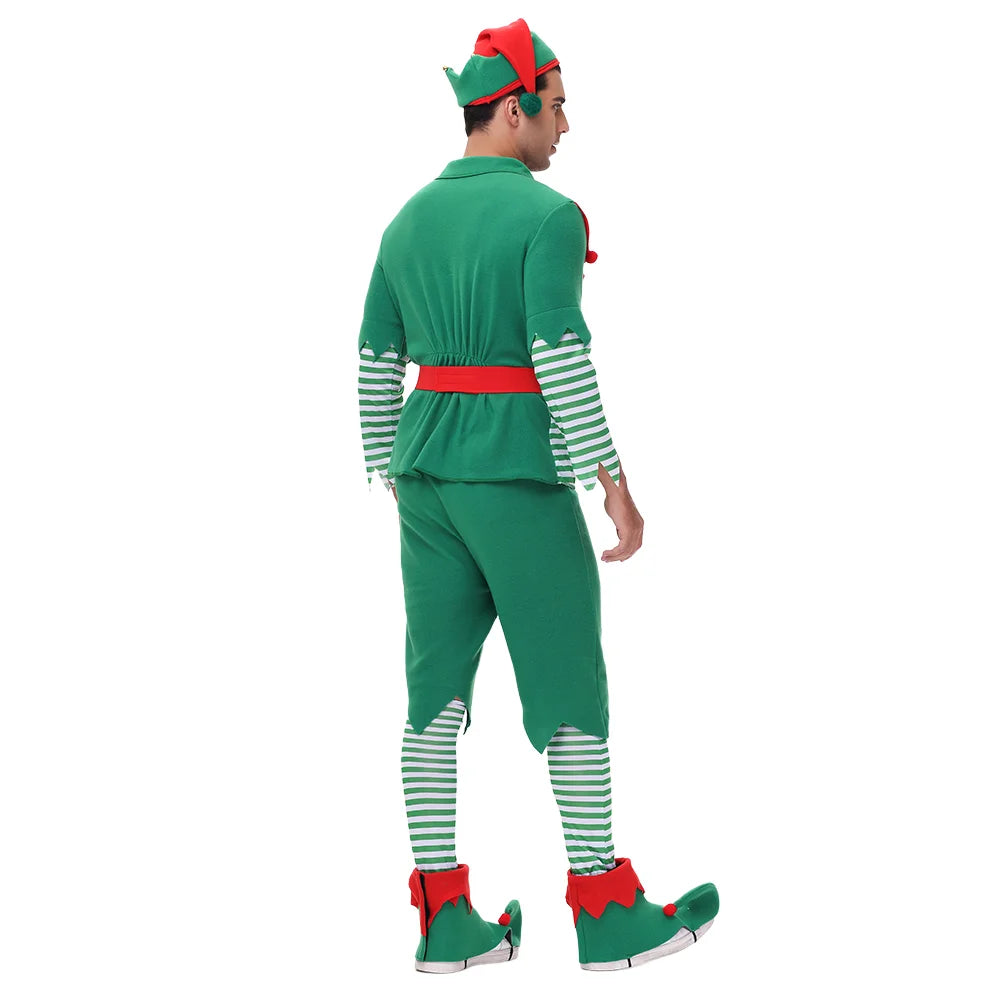Zawaland Christmas Elf Costumes Dress Belt Hat Cosplay Family couple Carnival Party New Year Fancy Dress Up Set For Men Women