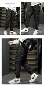 Thickened Lamb Velvet Men's Winter Outdoor Wear Windproof Coldproof Fleece Lined Trousers Large Size Warm Waterproof down Cot...
