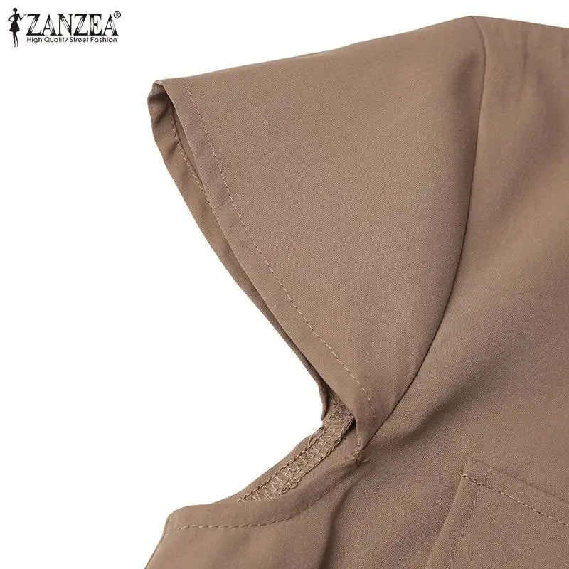 Summer Fashion Short Sleeve Dress ZANZEA Women Casual Drawstring Waist Vestidos Knee-length Robe Femme Elegant OL Work Sundress