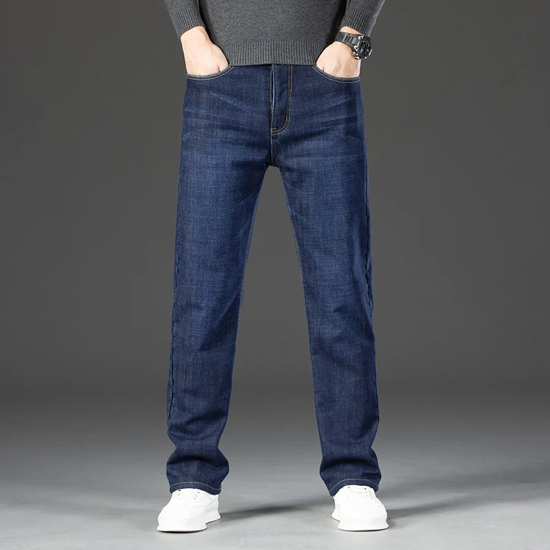 2026 Winter Fleece Thick Warm Men Jeans Slim Skinny Stretch Straight Classic Version of  Denim Plush Pants Male Brand Clothing