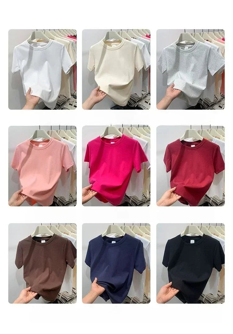 Summer Plus Size T Shirts for Women High Quality Solid Casual Female Korean Streetwear Tees Unisex Basic Solid Young Cool Tops