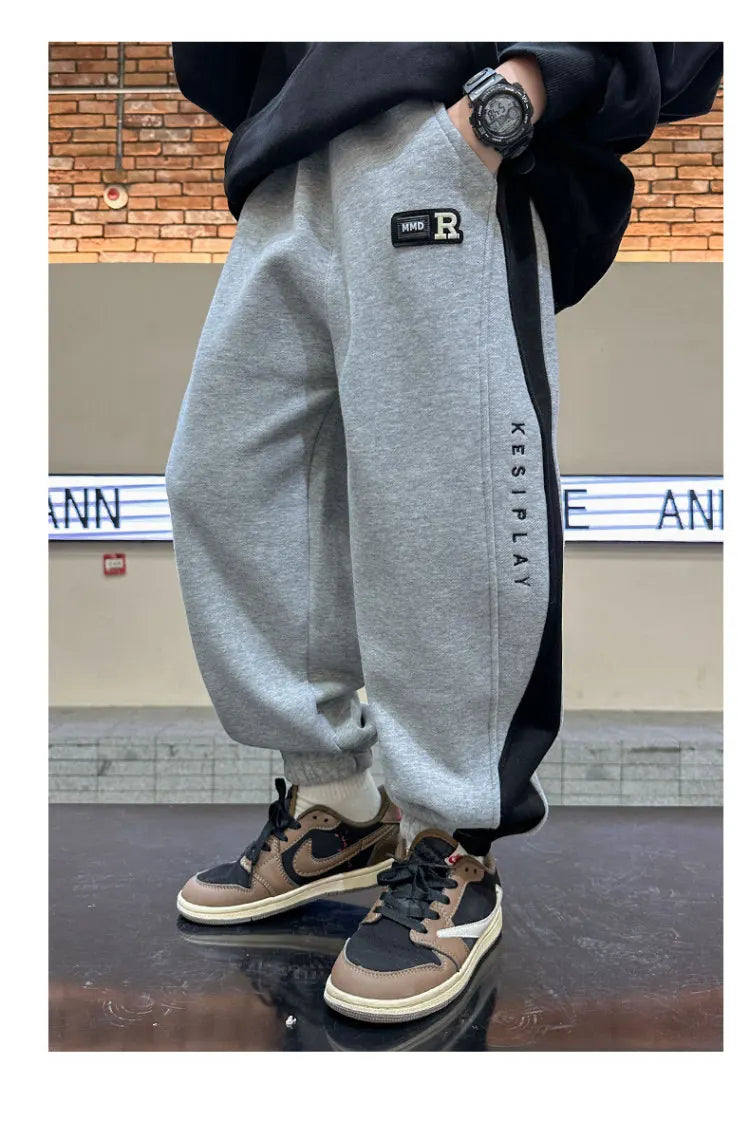 Velvet Pants Kids Children Sports Pants Winter Boys Long Cotton School Thick Casual Warm Grey Trousers 5 7 9 11 13 14 Years Old
