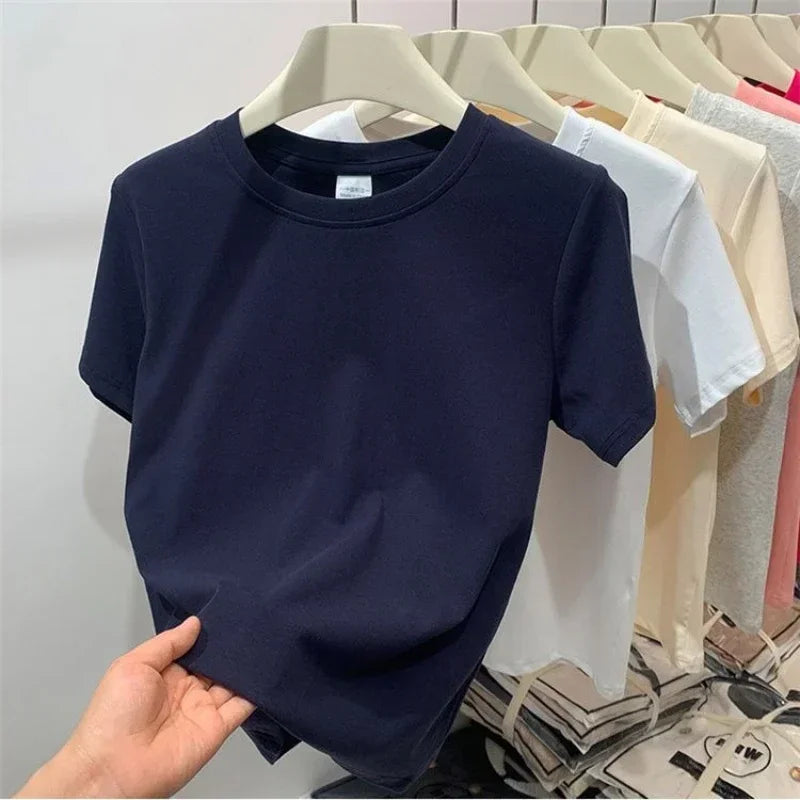 Summer Plus Size T Shirts for Women High Quality Solid Casual Female Korean Streetwear Tees Unisex Basic Solid Young Cool Tops