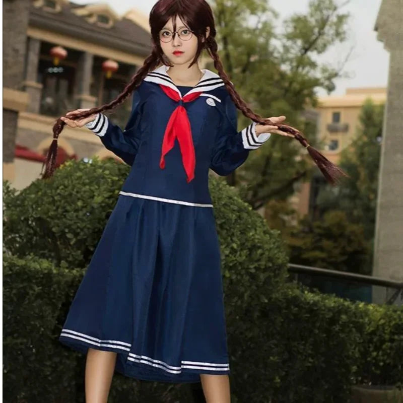 Adult Women Toko Fukawa Cosplay Costume Danganronpa JK Uniform with Glasses Halloween Carnival Dress Up Suit