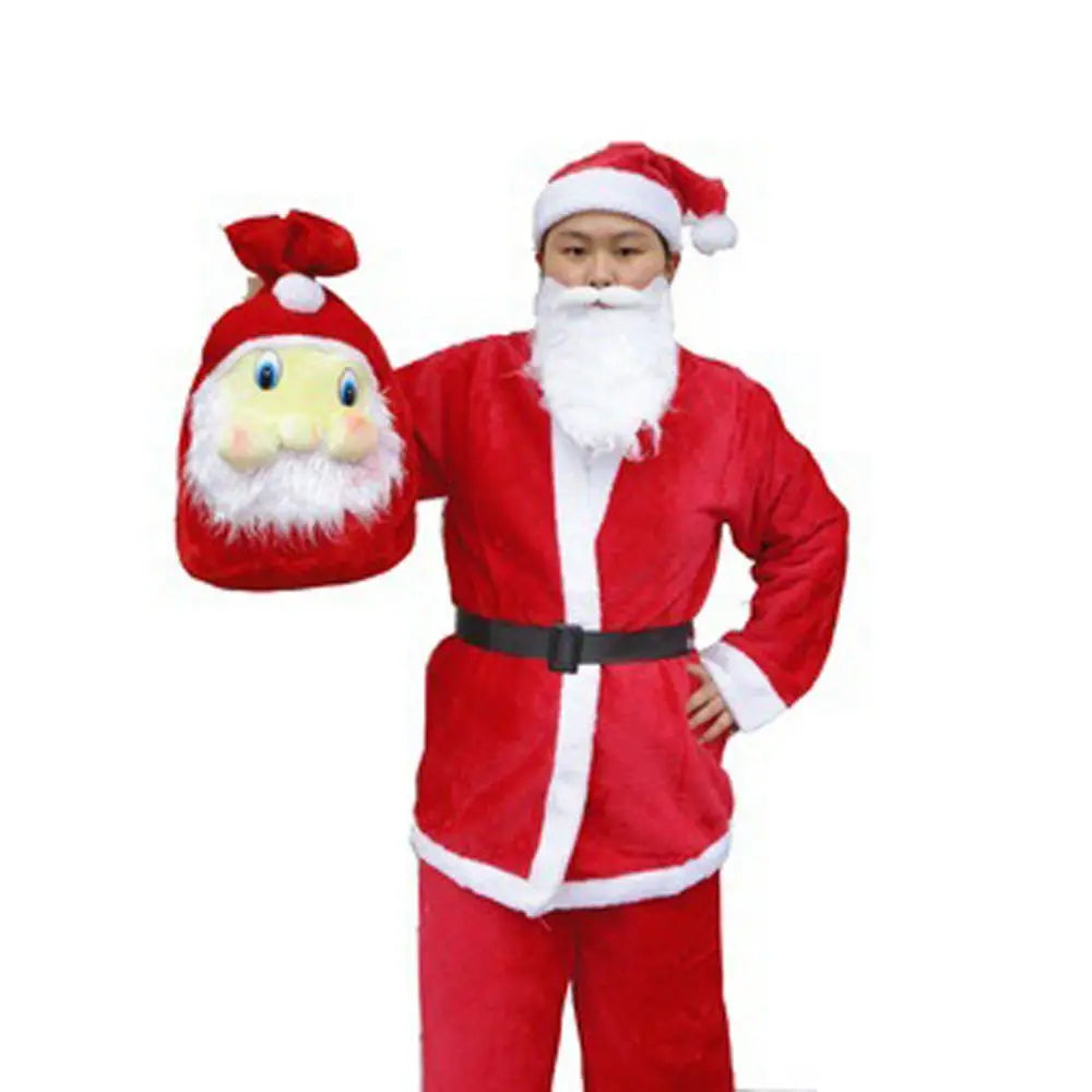 Funny Party Adults Belt Beard Velvet Christmas Clothes Santa Claus Costume Cosplay Suits Hat