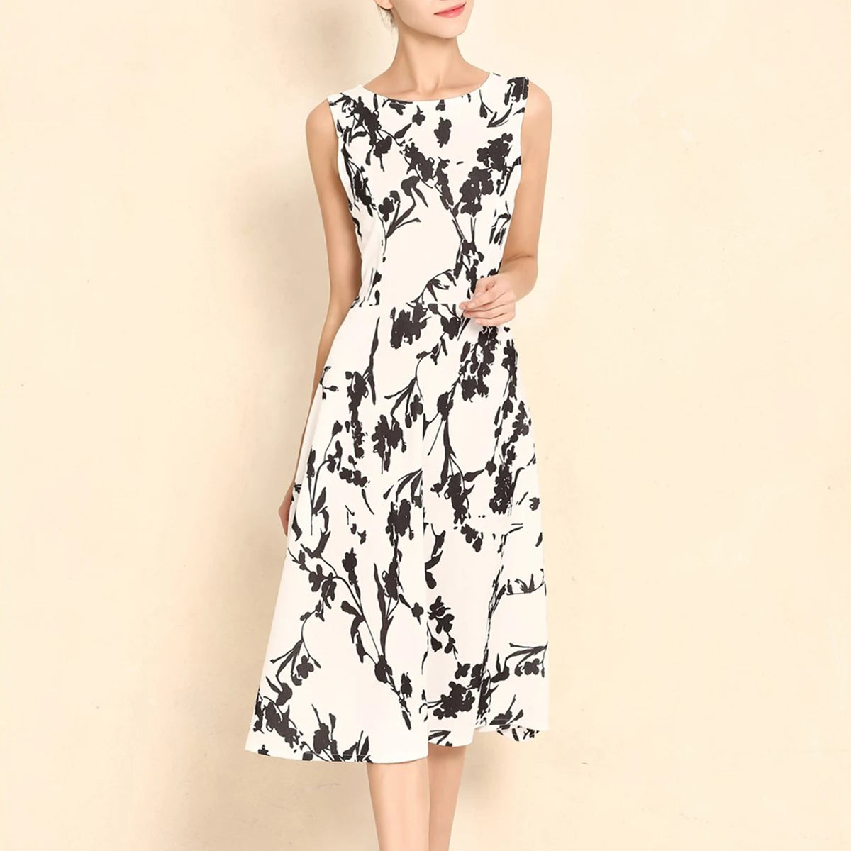 Summer Women Dress Clothing Floral Print Robe Retro Swing Casual Vintage Rockabilly