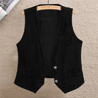 Gilet en jean femme – Col V et fermeture boutonnée