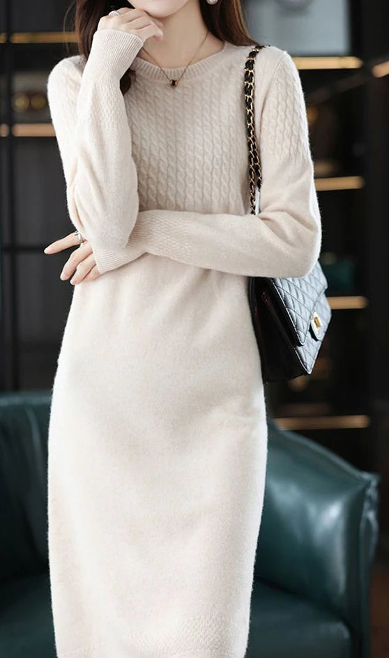 Robe longue femme en maille – Coupe droite et manches longues
