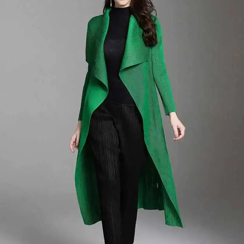 Trench-Coat Femme Plissé LANMREM – Col Revers Ample Cardigan Printemps Été 2025