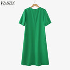 Robe femme ZANZEA col V – Manches courtes et coupe ample