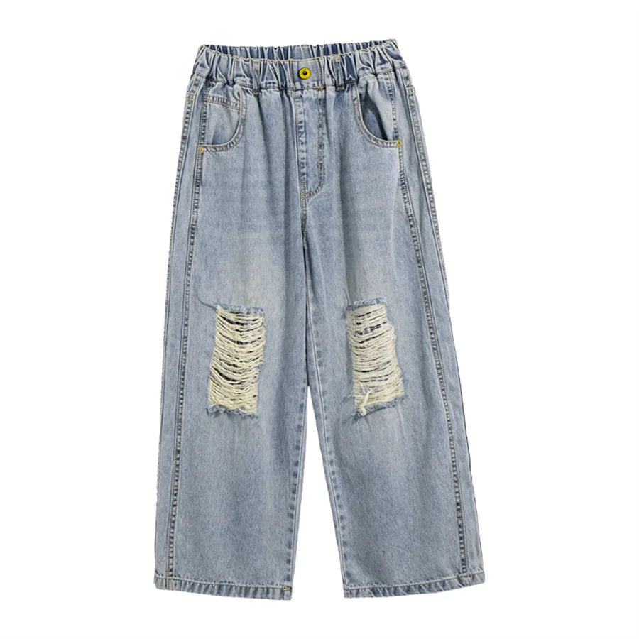 Distressed Designer Kids Desroyed Ripped Jeans Trousers with Holes On Knee for Boys Casual Broken Denim Pants 5 6 8 9 10 12 14 Y