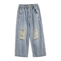 Distressed Designer Kids Desroyed Ripped Jeans Trousers with Holes On Knee for Boys Casual Broken Denim Pants 5 6 8 9 10 12 14 Y