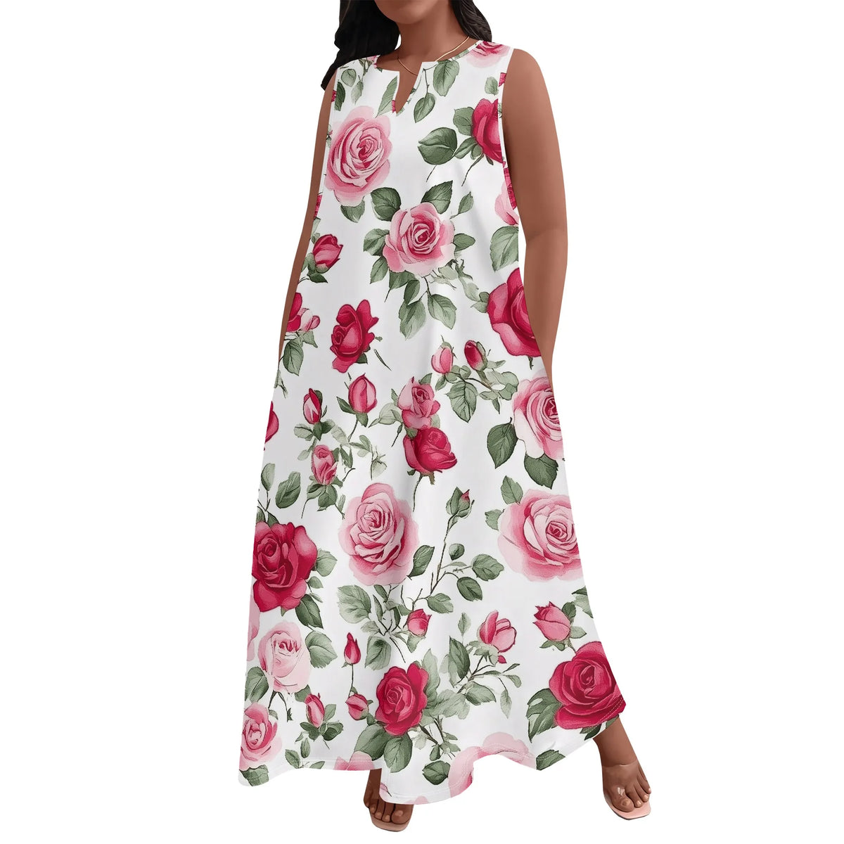 Plus Size Women's  Summerl Fashion Printed  African Style Sleeveless Round V Neck Dress Loose And Casual Dress