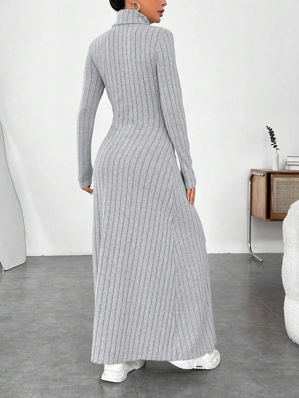 Women's Clothing 2025 Autumn/Winter Elegant Slim-Fit Turtleneck Solid Color Sweater Dress