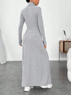 Robe longue femme côtelée – Col roulé et manches longues