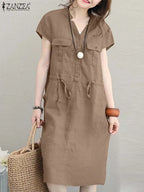 Robe femme ZANZEA à manches courtes – Cordon à la taille